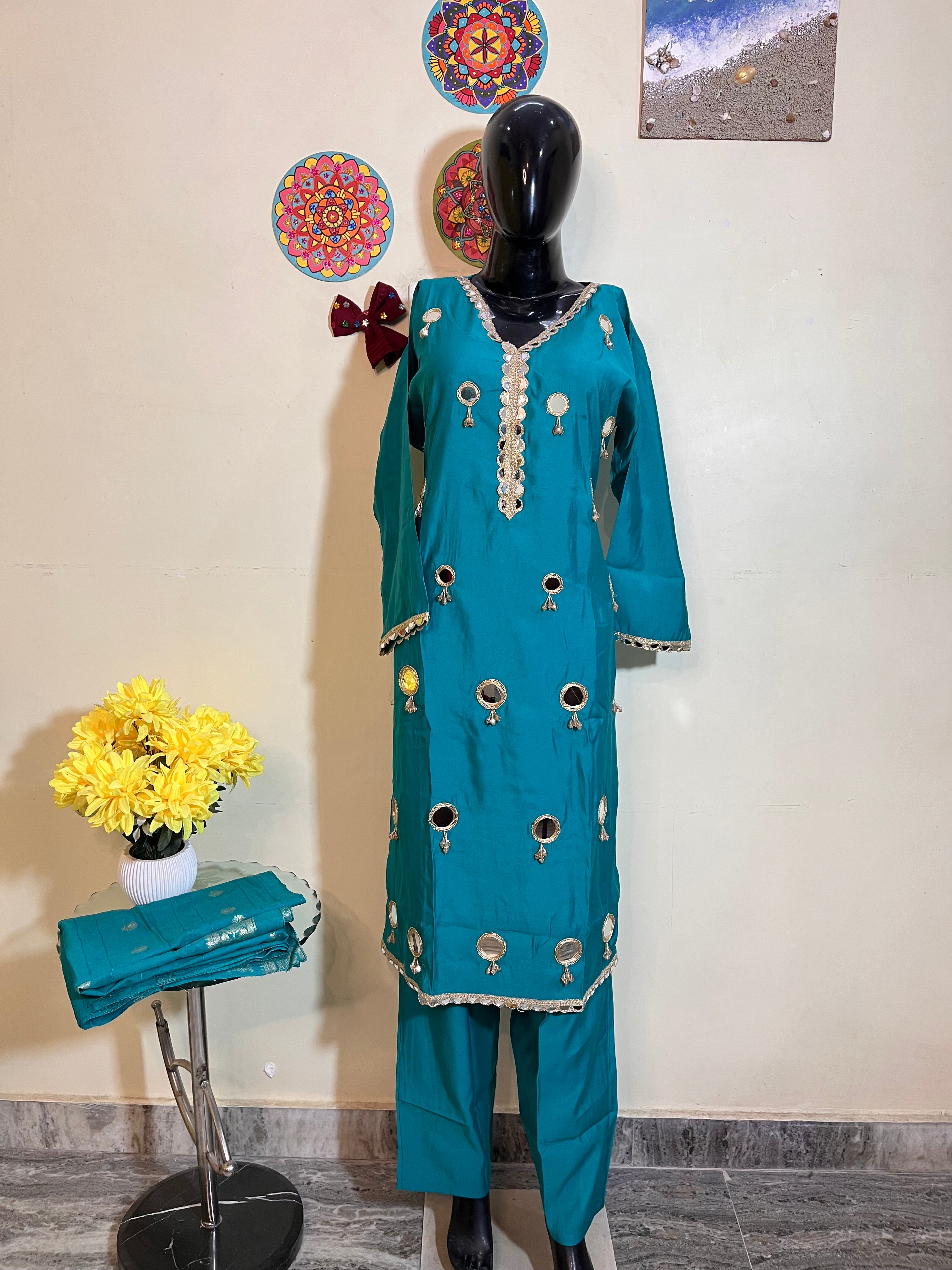 Classy women’s kurta set with bottoms and dupatta